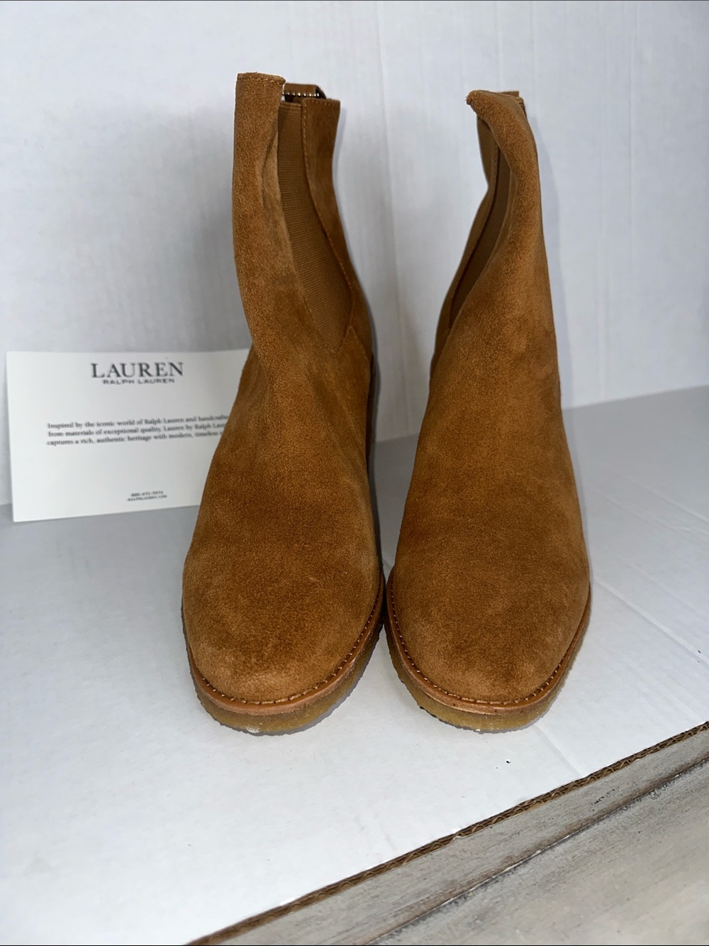LAUREN Ralph Lauren Cognac Suede Chelsea Booties